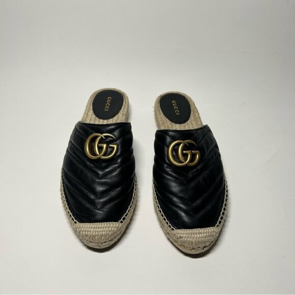 Gucci Nappa Matelasse GG Marmont Black Mules Espadrilles Size 37.5 - Picture 6 of 9